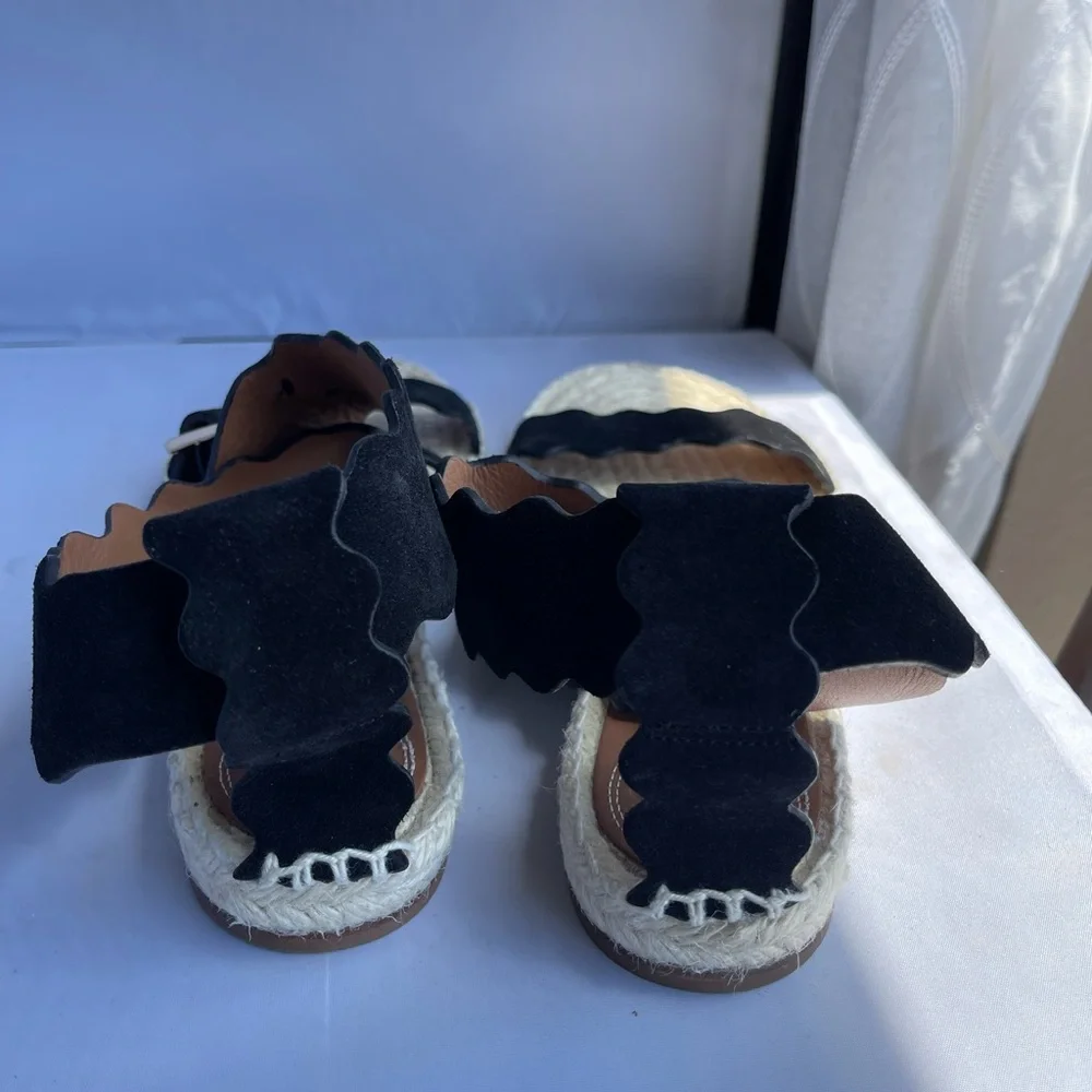 Chole Laurent Scalloped Suede espadrille Sandals - Picture 4 of 8